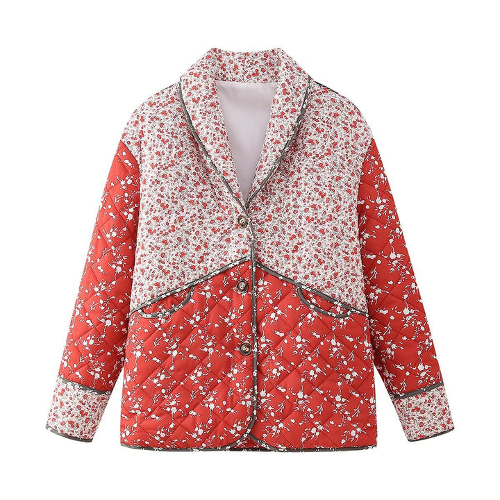 Damen nan gesteppte Patchprint Übergangsjacke mit Schalkragen, dekorativer Paspel und aufgesetzten Taschen Drune