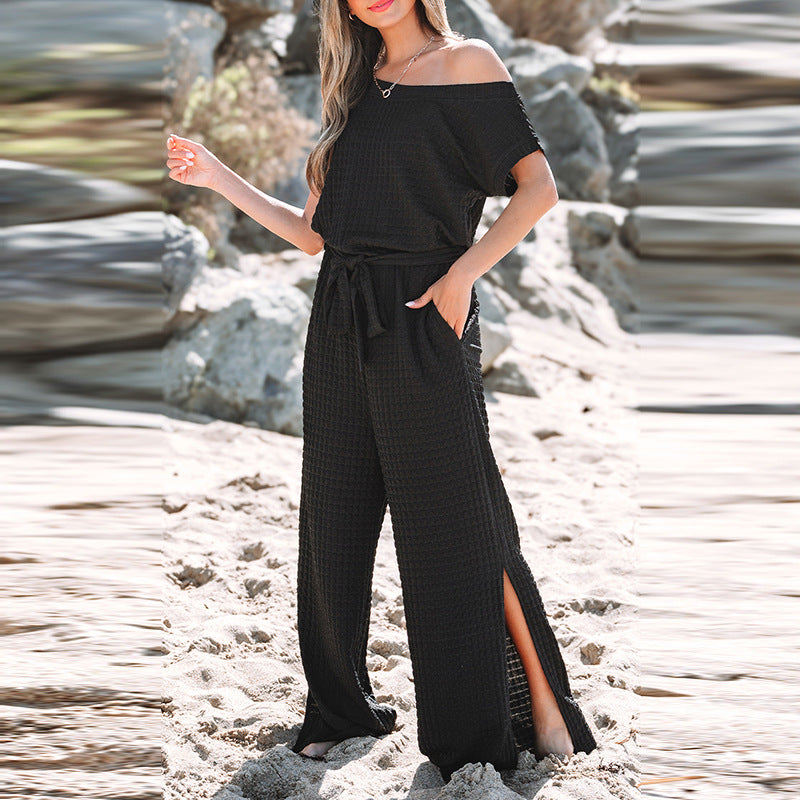 Damen lässiger Jumpsuit mit weitem Schnitt und elastischem Bund Drune