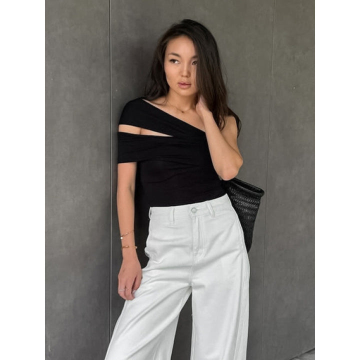 Damen asymmetrisches Oberteil mit eleganter Wickeldetail Drune