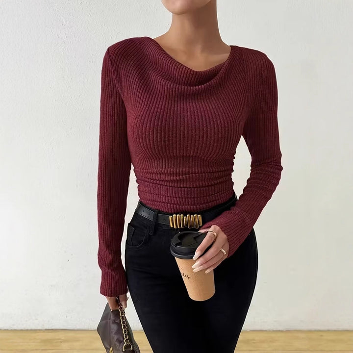 Damen Gerippter Taillierter Feinstrickpullover mit Raffung Drune