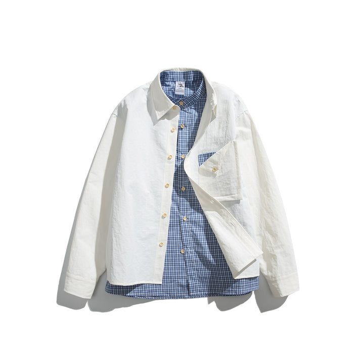 Herren Boxy-Overshirt im Layer-Look mit kariertem Innenfutter, Brusttasche und Holzknöpfen Drune