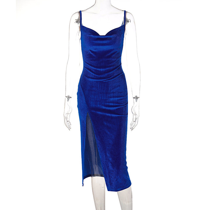 Damen Elegantes Satin-Midikleid mit Drapierung und Seitenschlitz Drune
