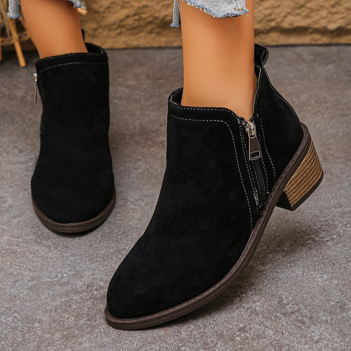 Damen Biker-Stiefeletten mit seitlichem Reißverschluss und modischer Struktur Drune