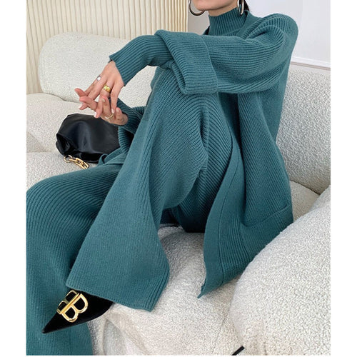 Damen modisches Strickensemble mit elegantem Cardigan und passendem Oberteil Drune