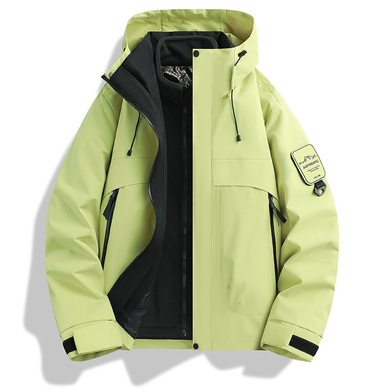 Herren modulare wasserdichte Outdoorjacke mit abnehmbarer Fleece-Innenjacke und verstellbarer Kapuze Drune