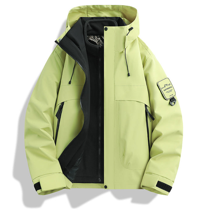 Herren modulare wasserdichte Outdoorjacke mit abnehmbarer Fleece-Innenjacke und verstellbarer Kapuze Drune