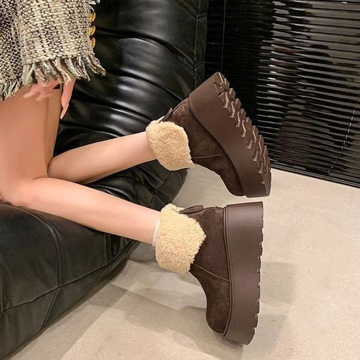 Damen Gefütterte Plateau-Ankleboots mit Teddykragen und grober Profilsohle Drune