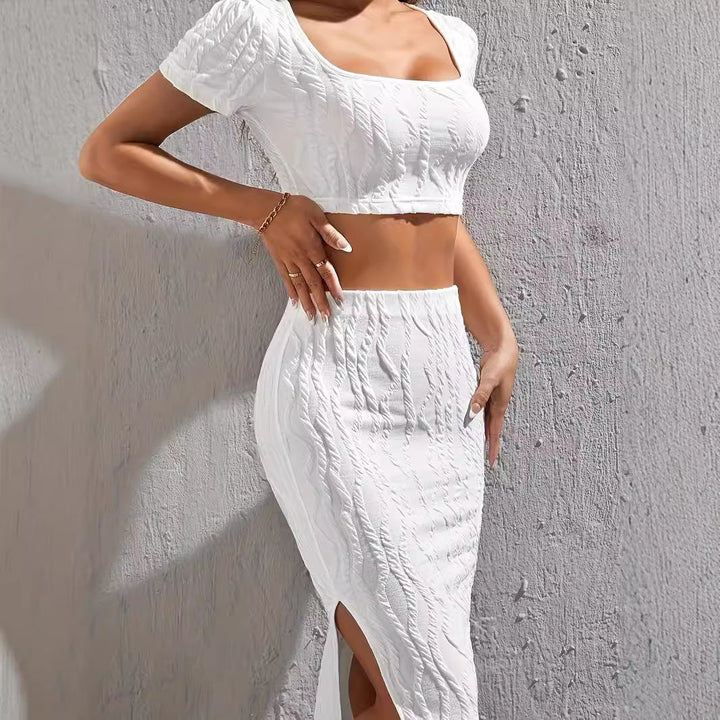 Damen Crop-Top und Maxi-Rock Outfit Drune