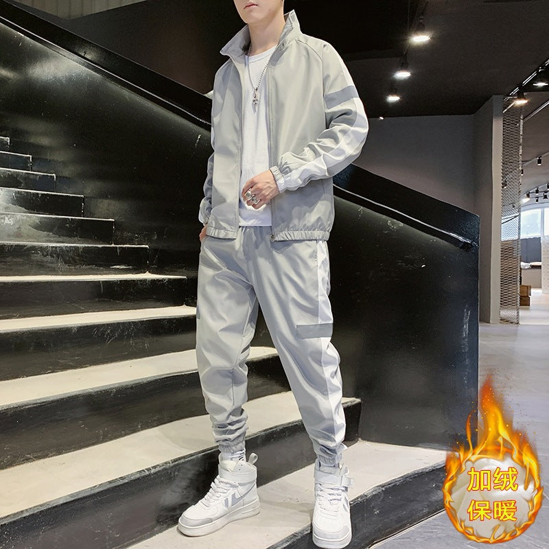 Herren Athleisure-Trackset im Retro-College-Look mit Kontraststreifen, reflektierenden Paneelen & elastischem Saum Drune