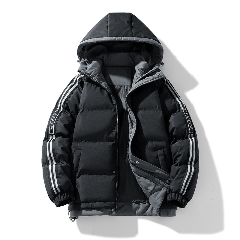 Herren sportive Stepp-Kapuzenjacke mit Zweiwege-Reißverschluss, Kordelzug und reflektierenden Schulterstreifen Drune