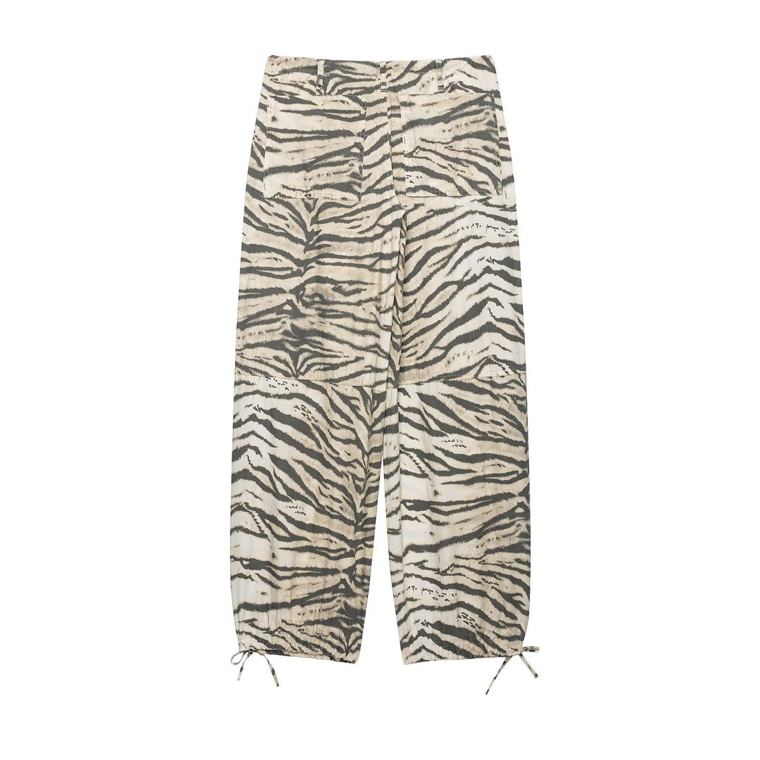Damen Leichte weite knöchellange Hose mit Tunnelzugbund und Zebra-Print Drune
