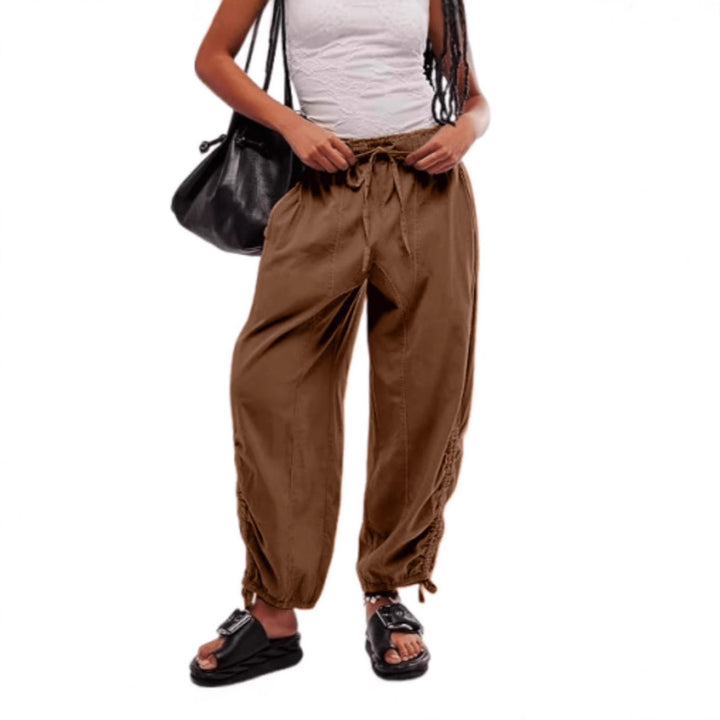 Damen Bequeme Freizeithose mit Bund und dekorativen Schnürdetails Drune
