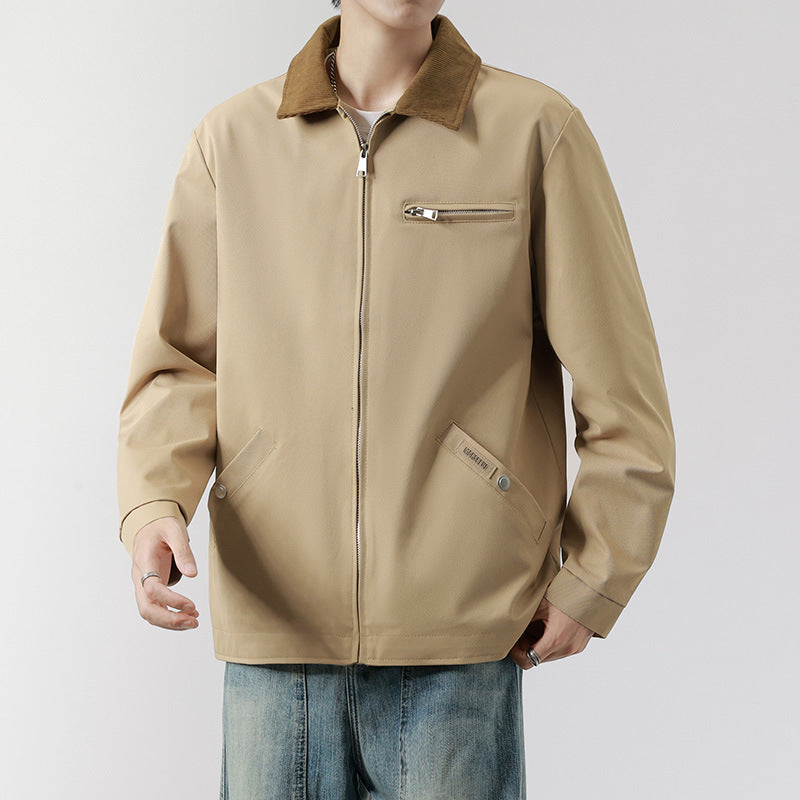 Herren Modische Übergangsjacke mit Cordkragen Drune