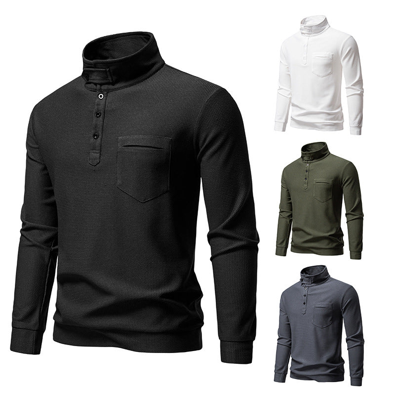 Herren Texturiertes Waffelstrick-Henleyshirt mit hohem Kragen, Knopfleiste und Brusttasche Drune