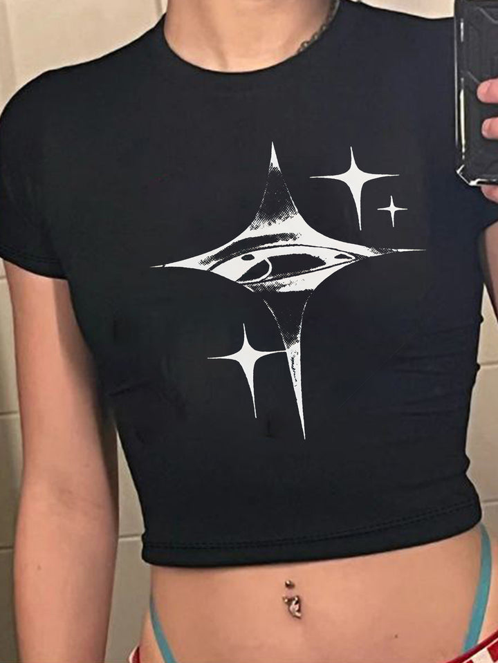 Damen Crop-T-Shirt mit auffälligem Statement-Print Drune