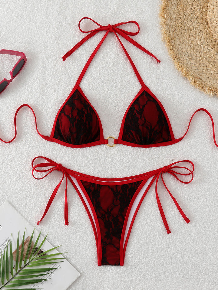 Damen Spitze Triangel-Bikini mit raffinierten Bindebändern Drune
