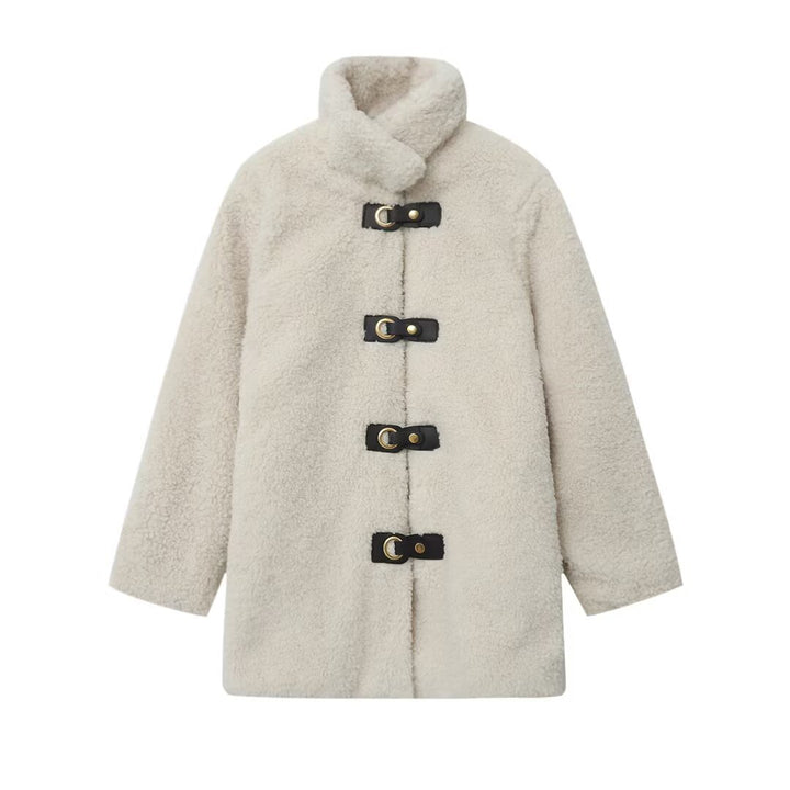 Damen kuschelige Fleecejacke mit dekorativen Knopfverschlüssen Drune