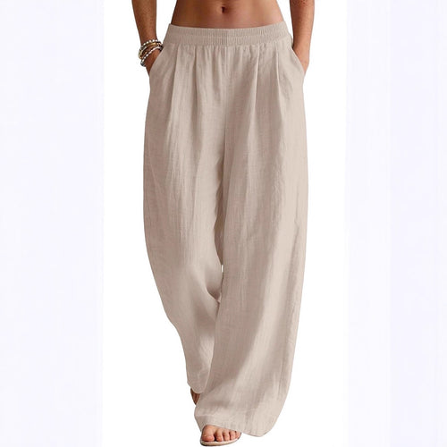 Damen bequeme weite Leinenhose mit elastischem Bund Drune