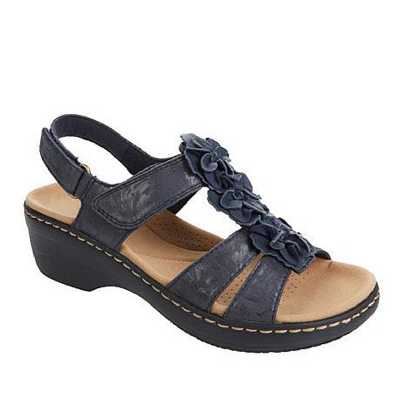 Damen Komfortable Riemchen-Sandalen mit dekorativen Faltendesign Drune