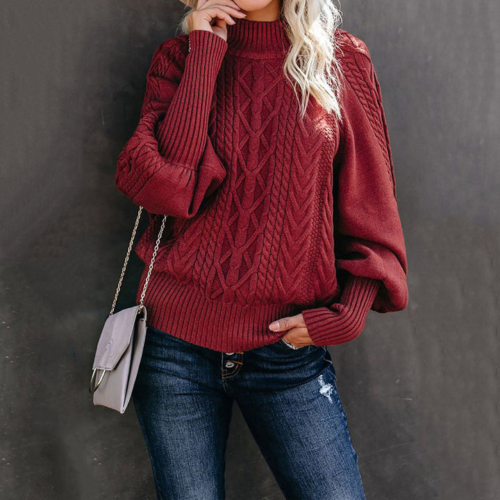 Damen Strickpullover mit hohem Kragen und voluminösen Ärmeln Drune