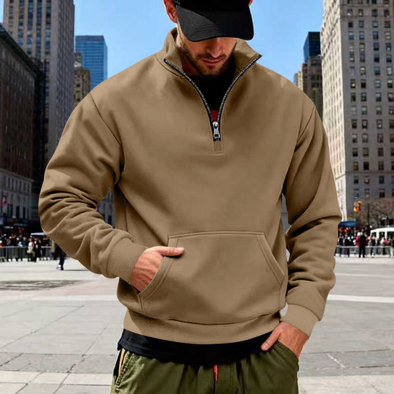 Herren Halbzip-Sweatshirt mit Kängurutasche und Stehkragen Drune