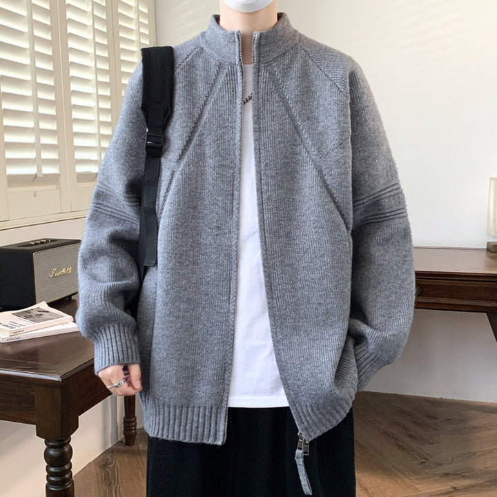 Herren Modische Strickjacke mit hohem Kragen Drune