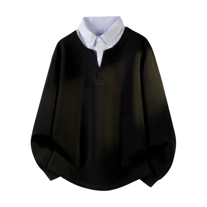 Damen Oversize-Sweatshirt mit eingearbeitetem Hemdkragen, V‑Ausschnitt und abgerundetem Saum Drune