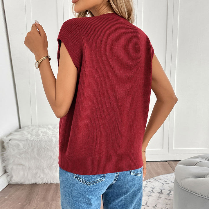 Damen Ärmellose Strickweste mit Zierknopfleiste, aufgesetzten Taschen & gerippter Struktur Drune