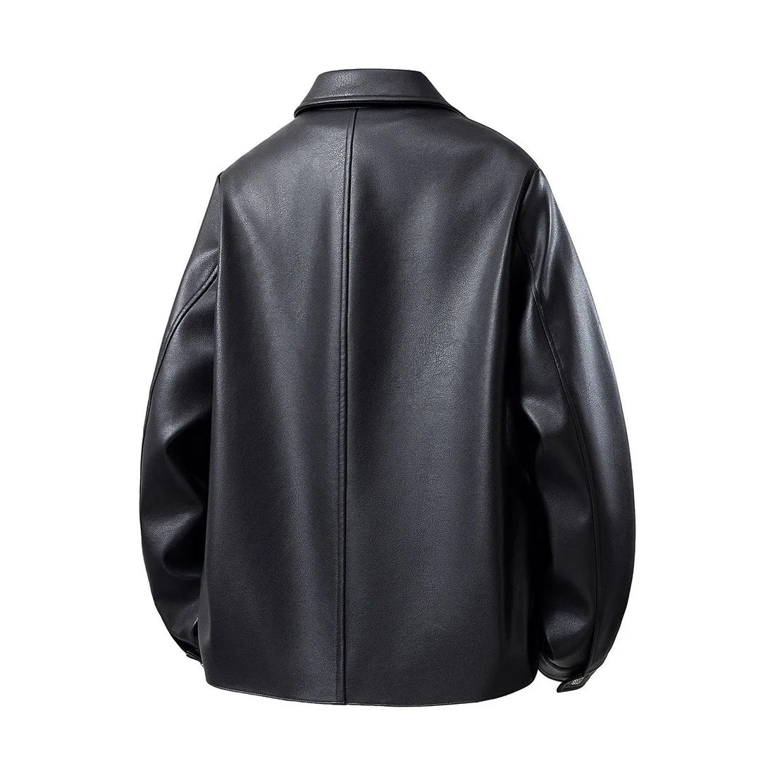 Herren Minimalistische Kunstleder-Überhemdjacke mit feiner Narbung, Metallknöpfen & geradem Schnitt Drune