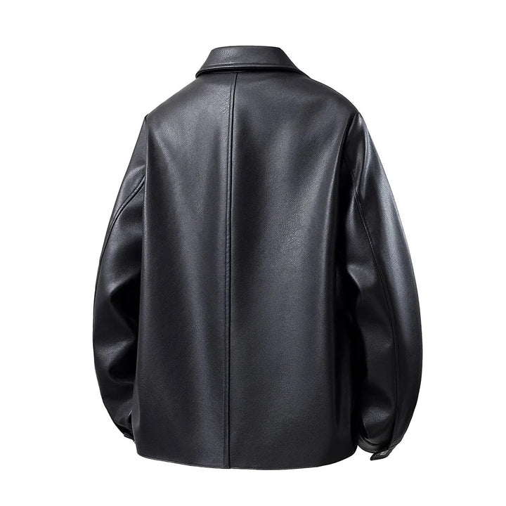 Herren Minimalistische Kunstleder-Überhemdjacke mit feiner Narbung, Metallknöpfen & geradem Schnitt Drune