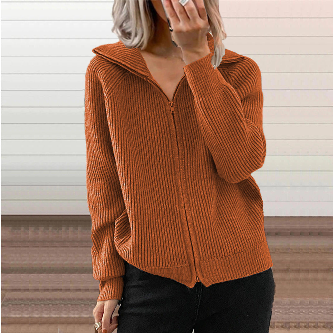 Damen Gerippte Kapuzen-Strickjacke mit Reißverschluss und Eingrifftaschen Drune