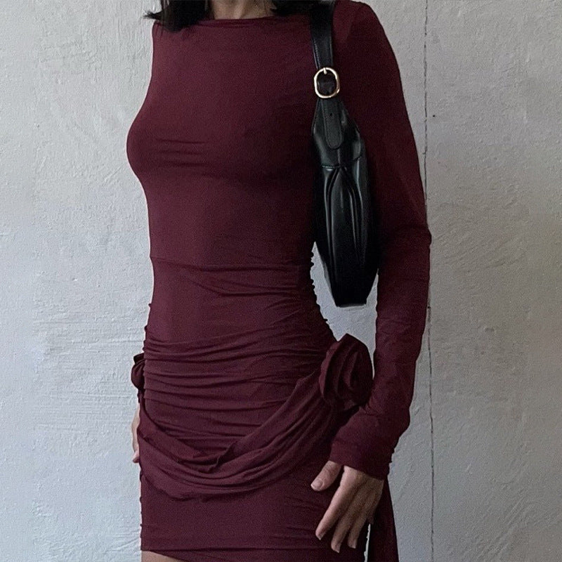 Damen Elegantes Kleid mit Rüschendetails und langem Arm Drune