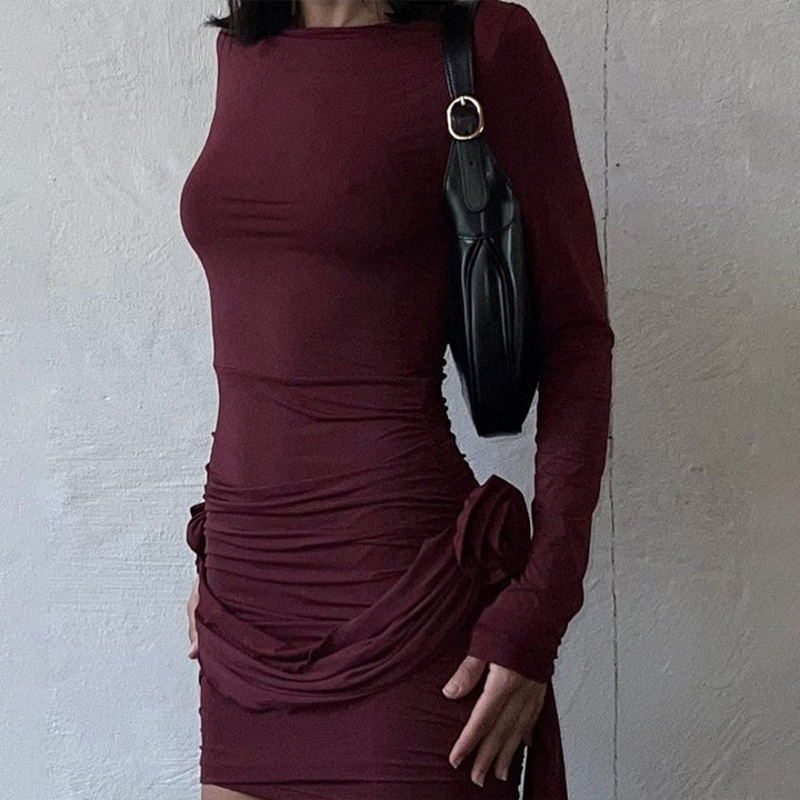 Damen Elegantes Kleid mit Rüschendetails und langem Arm Drune