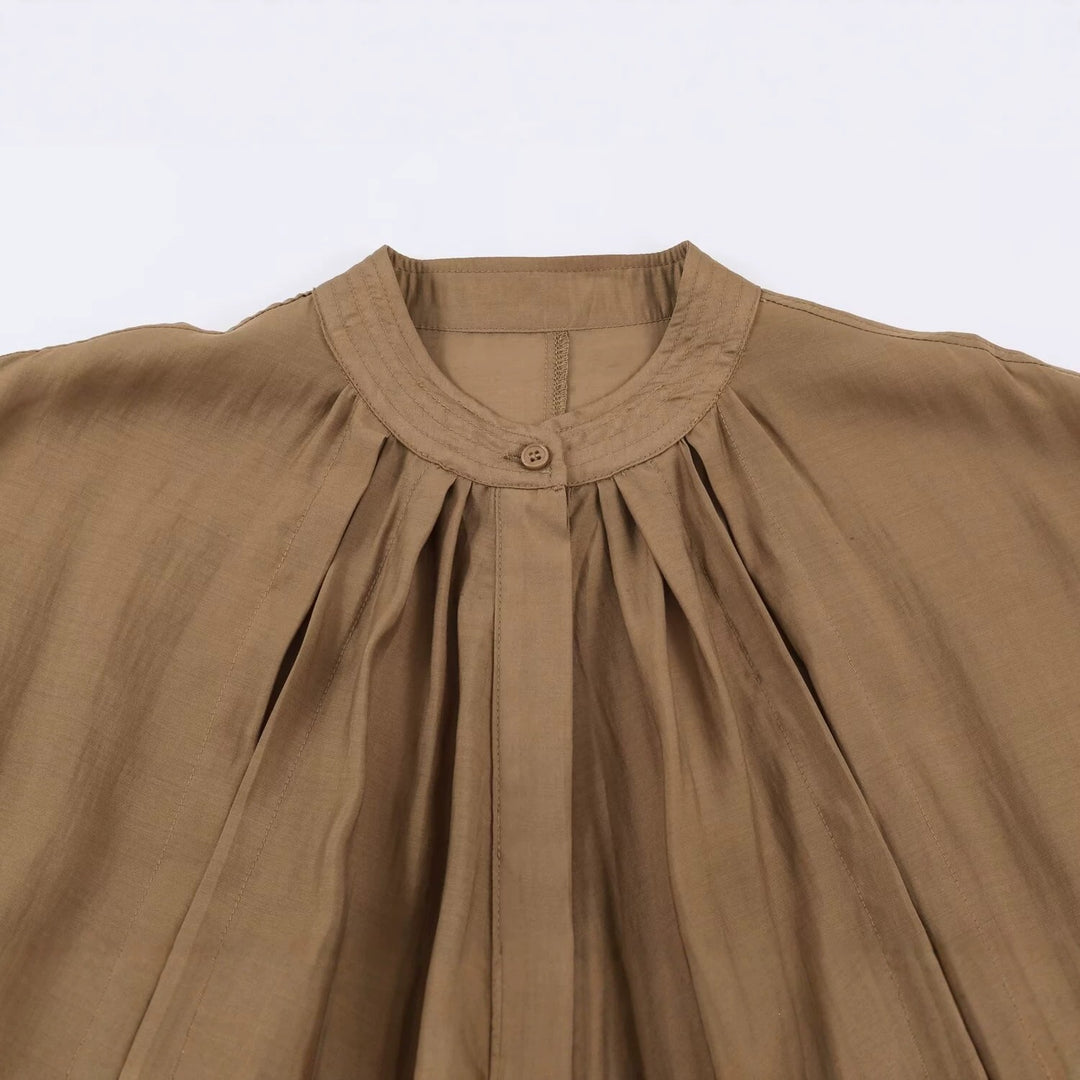 Damen Leichte plissierte Blousonjacke mit Stehkragen und Smokbund Drune