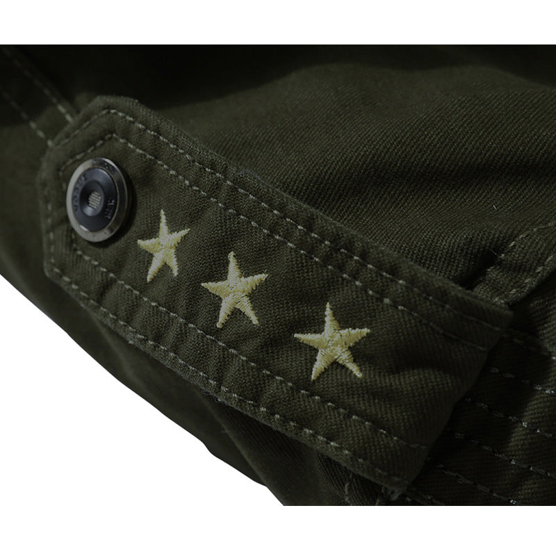 Herren Canvas-Flightjacke mit wärmender Fleece-Innenlage, Schulterklappen und Multifunktions-Taschen Drune
