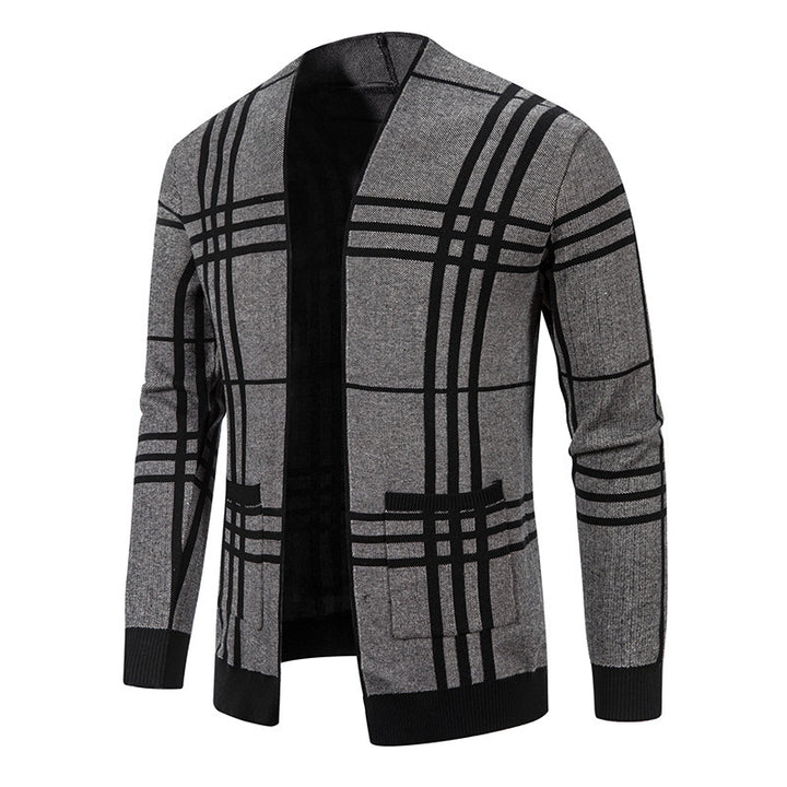 Herren modische Strickjacke mit modernem Karo-Muster und praktischen Taschen Drune