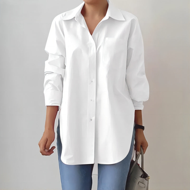 Damen Oversized Hemdbluse mit verlängertem Saum und Seitenschlitzen Drune
