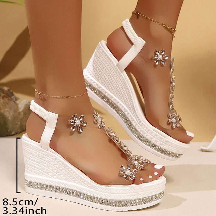 Damen Wedge-Sandalen mit floralem Schmuck und Glitzerakzenten Drune