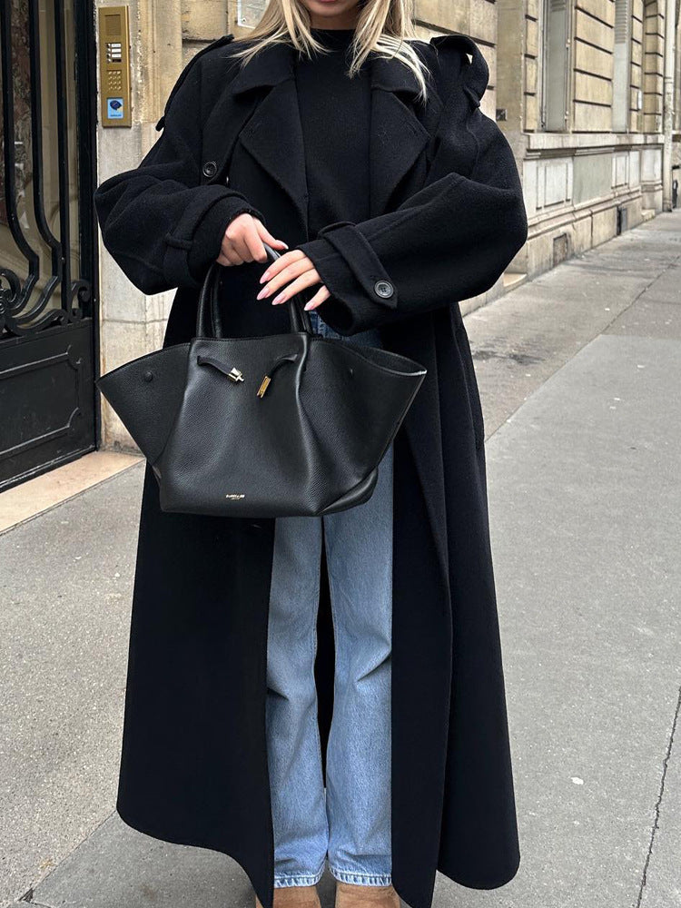 Damen zeitloser Trenchcoat aus hochwertigem Material mit gebundenem Gürtel Drune