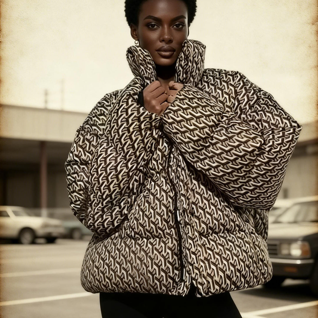 Damen Steppjacke mit hohem Kragen und grafischem Jacquardmuster Drune