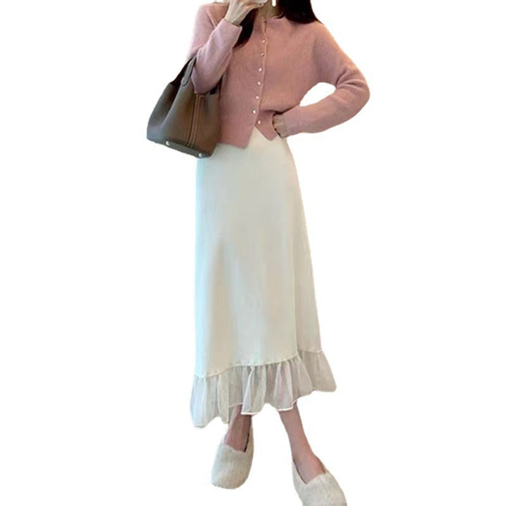 Damen modischer Cardigan mit Knöpfen und Rüschensaum Drune