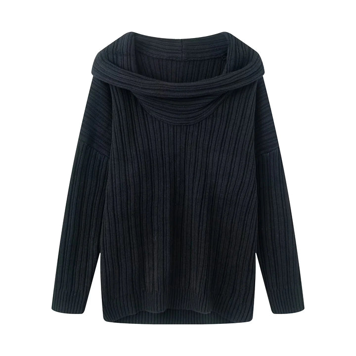 Damen nan Oversize-Rippstrick-Pullover mit weitem Rollkragen und überschnittener Schulter Drune