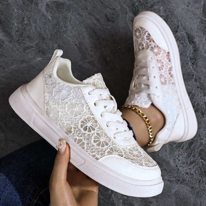Damen nan eleganter Plateausneaker mit feinem Spitzenbesatz, gepolstertem Fersenkragen und stoßdämpfender EVA-Sohle Drune