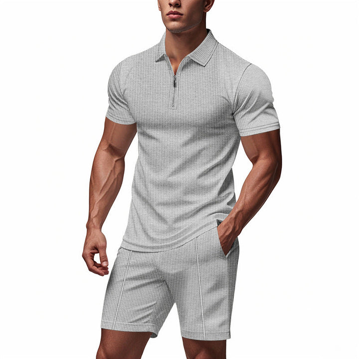 Herren Sportliches Kurzarm-Set mit teils strukturiertem Design und durchgehendem Reißverschluss Drune