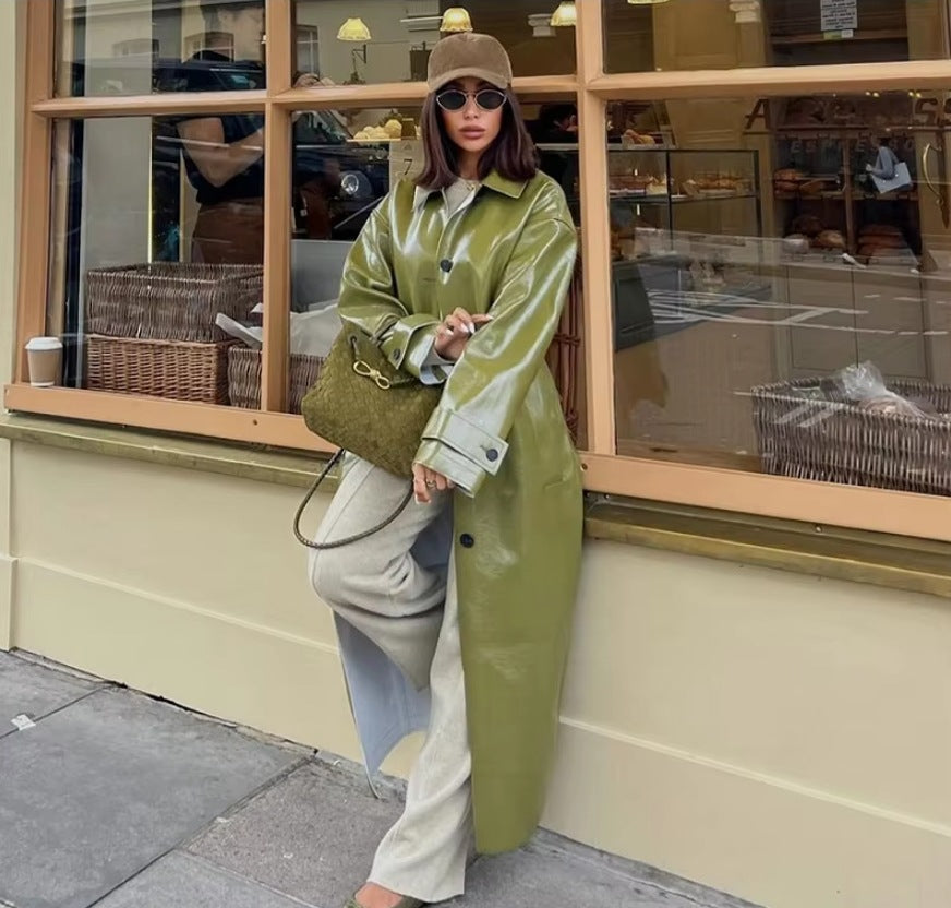 Damen Modische Hochglänzende Regenjacke mit großzügigem Schnitt Drune