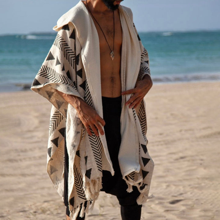 Herren Strandponcho mit Kapuze und geometrischem Jacquardmuster Drune