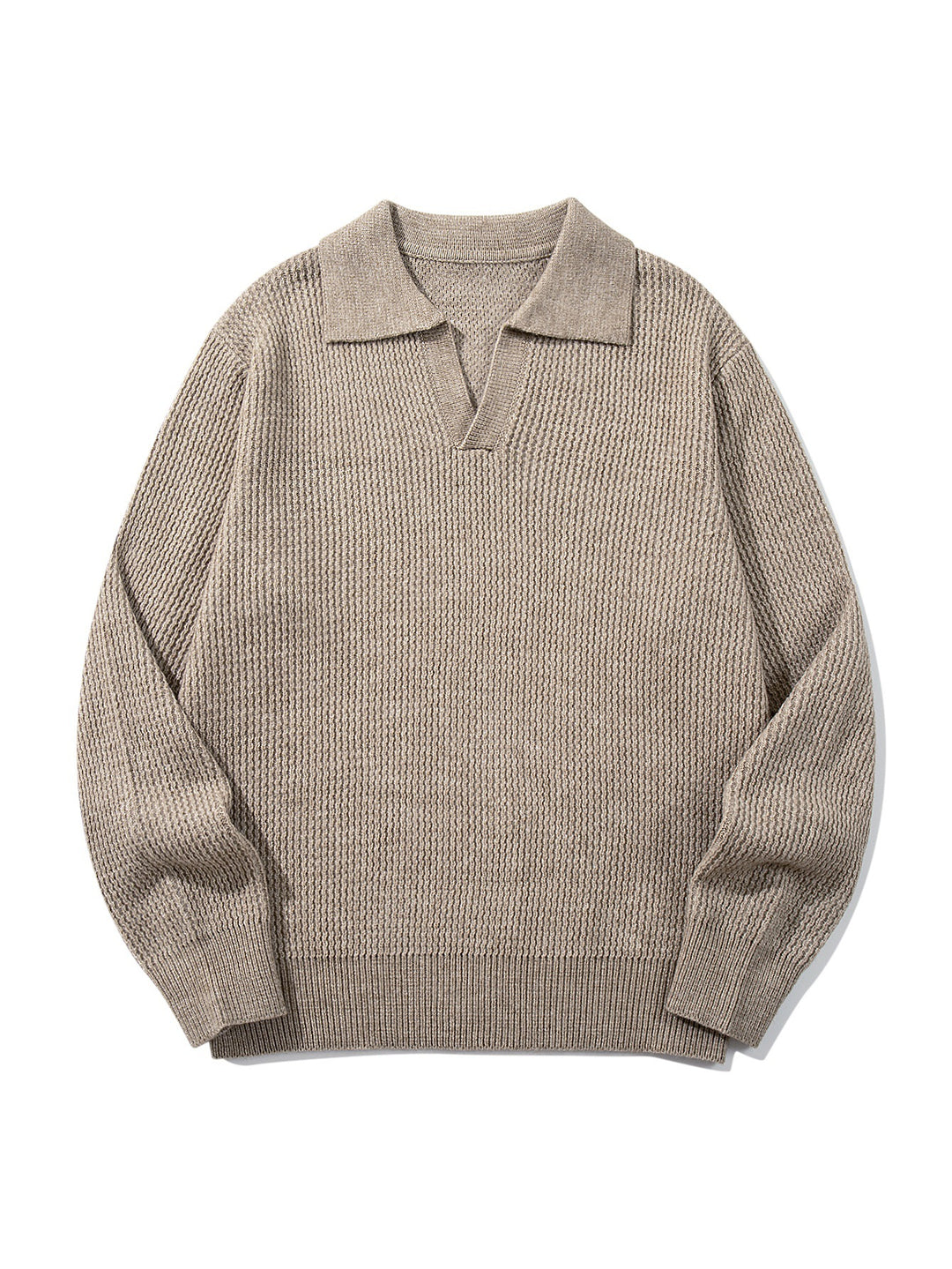Herren Grobgestrickter Polokragen-Pullover mit V‑Ausschnitt und Rippenbündchen Drune