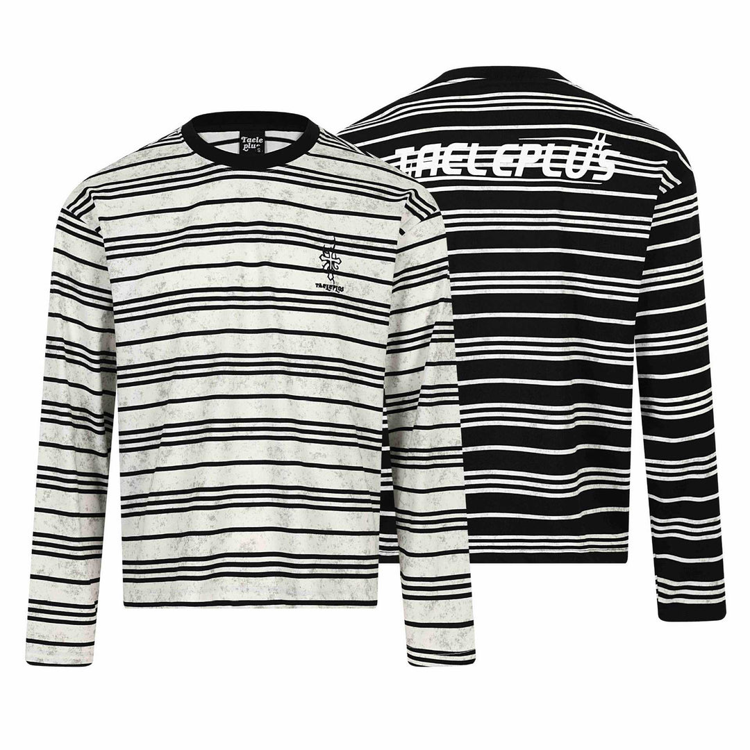 Unisex Gestreiftes Langarm-T-Shirt mit Rundhalsausschnitt und feinem Logo-Stick Drune
