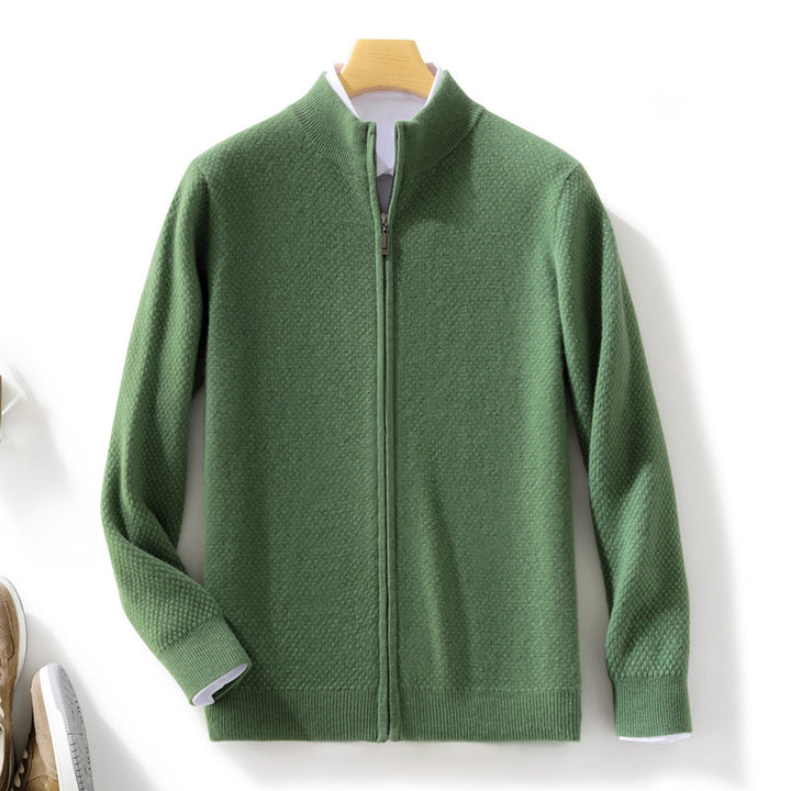 Herren Feiner Struktur-Strickjacke mit Stehkragen und durchgehendem Reißverschluss Drune