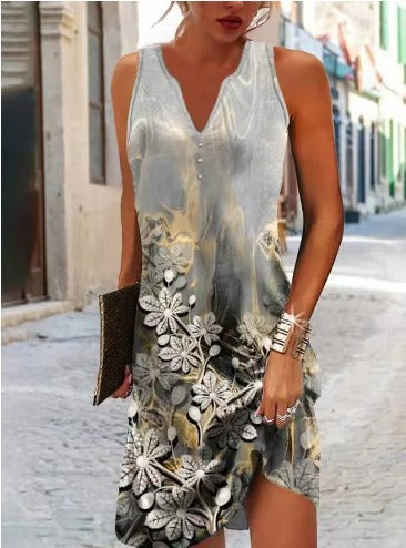 Damen, lässiges Sommerkleid mit V-Ausschnitt und asymmetrischem Saum Drune